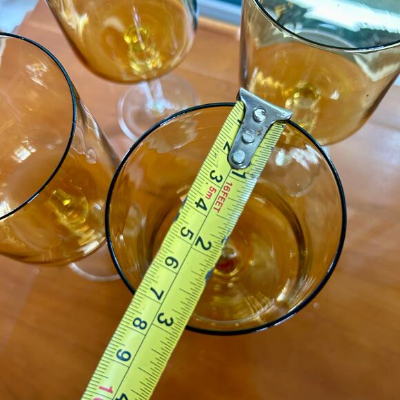 Vintage Amber Stemmed Glasses Set of 4 – Mid-Century Modern Cylindrical Goblets - Picture 15 of 16